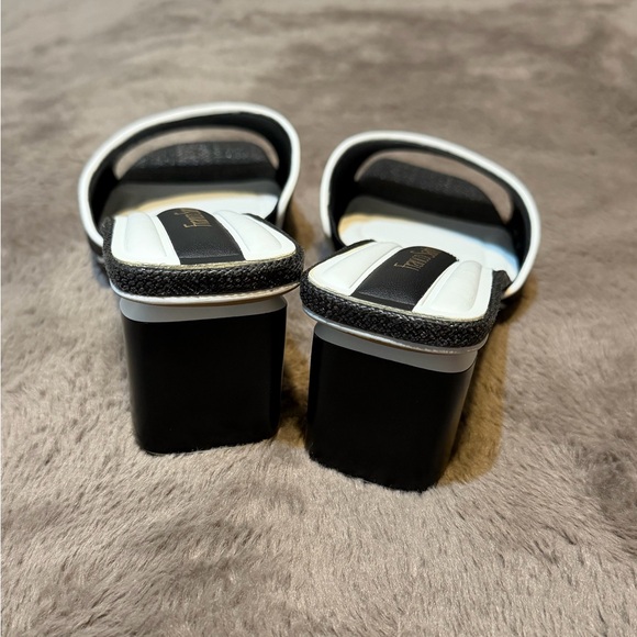 Franco Sarto Black and White Mules, Linley Slide Heeled Sandals, Size - 6.5 - Picture 8 of 11